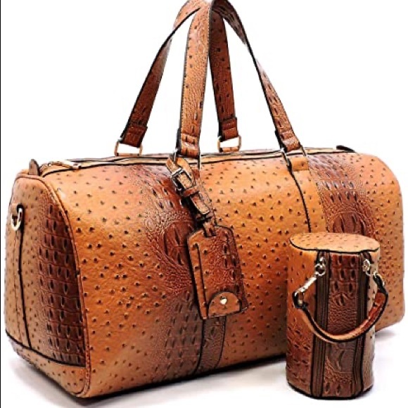 Le Miel Ostrich XL Neon Green weekender duffel bag. new w tags! - Picture 2 of 5